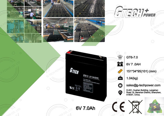 1.04KG ha sigillato la batteria ricaricabile libera 6v 7ah di manutenzione per il sistema di allarme